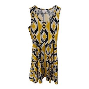 NWT LuLaRoe Nicki dress, yellow & black Aztec print, has pockets, size Medium